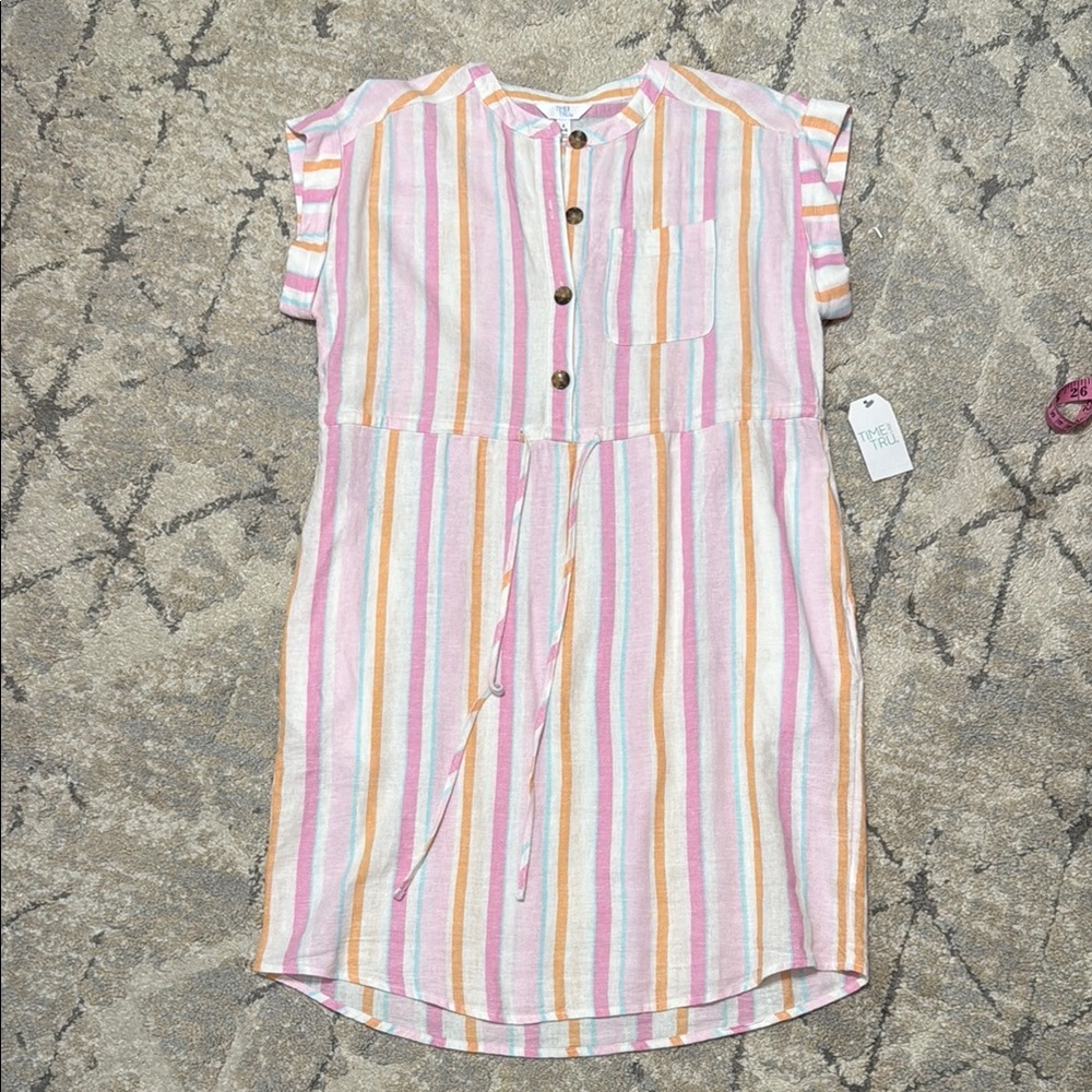 Striped Pink and Orange Button-Down Dress